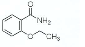 Structural formualar Ethenzamide (2-Ethoxybenzamide, o-Ethoxybenzamide, Aethoxybenzamide) pain killing pharmaceutical substance